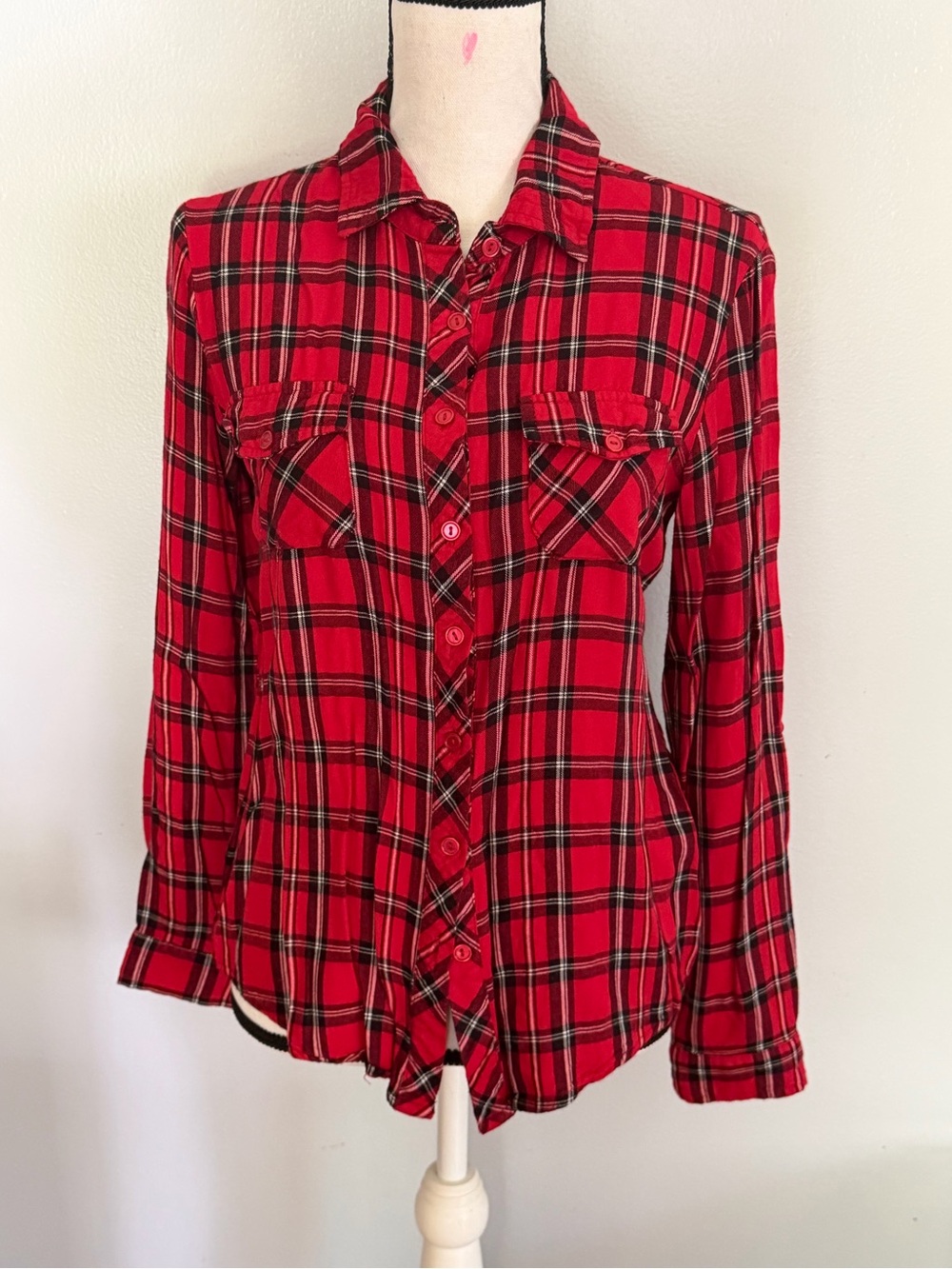 Blue Rain Red Plaid Button-Down Shirt